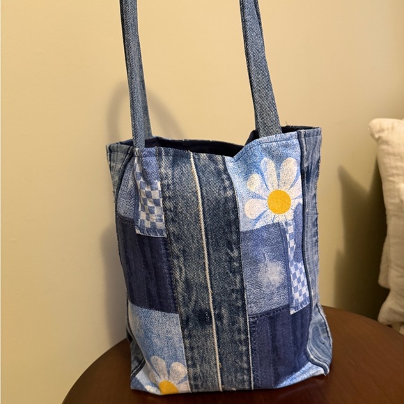 Handmade Handbags - Floral Patchwork Denim Tote